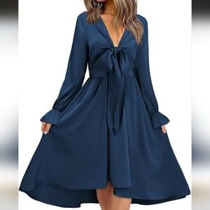 Elegant Long Sleeve Navy Dress